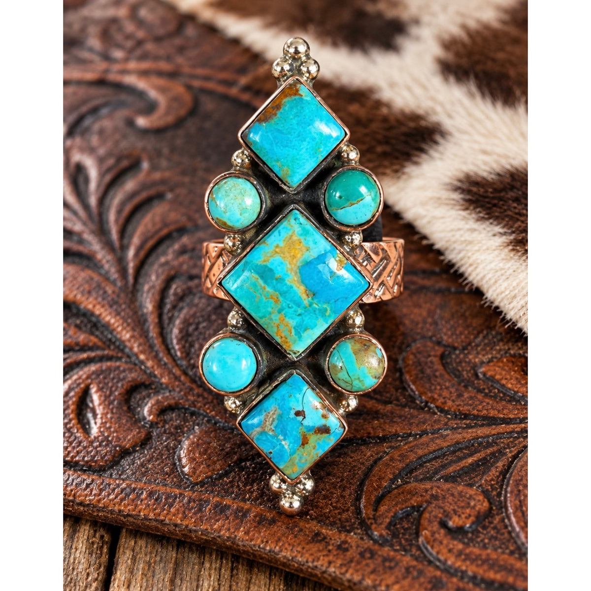 Mojave Turquoise Seven-Stone Copper Statement Ring