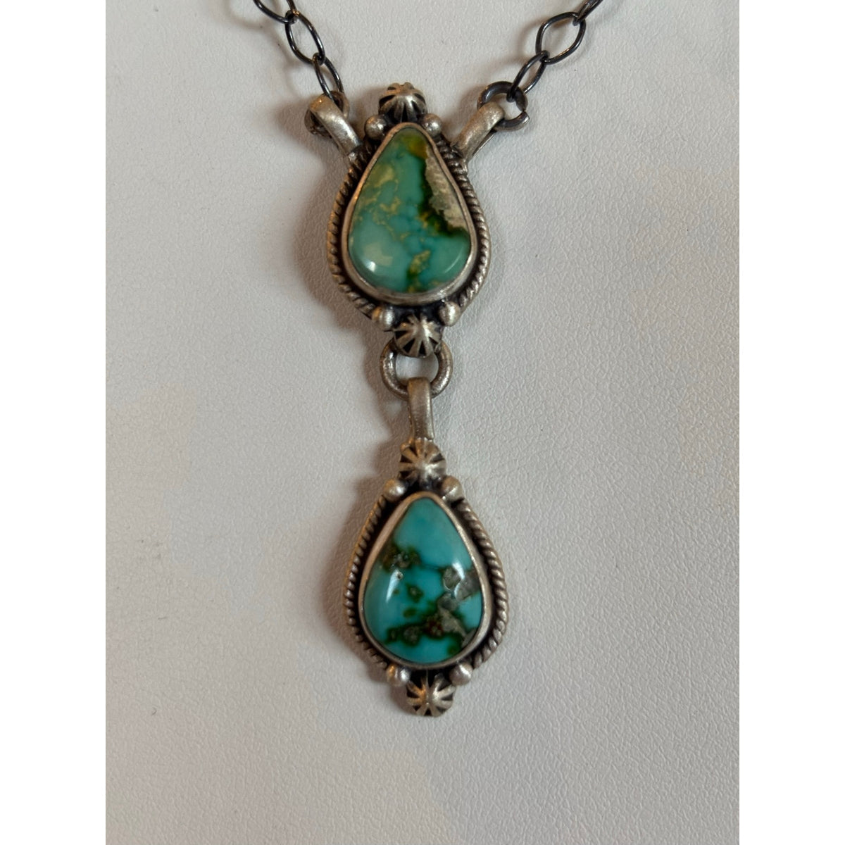 20" Sonoran Mountain Turquoise Drop Sterling Silver Necklace