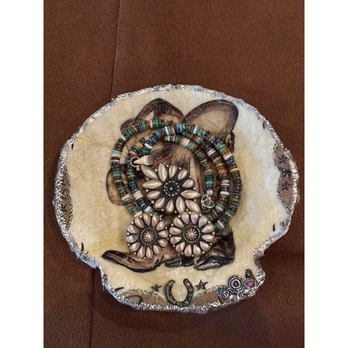 Western Cowboy Boot & Hat Shell Jewelry Dish | Cowgirl Trinket Holder