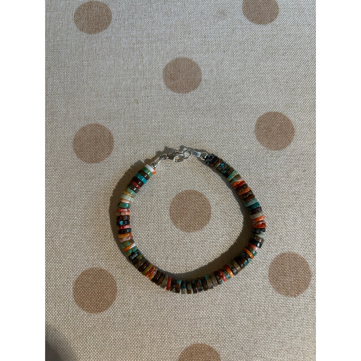 7" Spiny Oyster & Turquoise Heishi Sterling Silver Bracelet