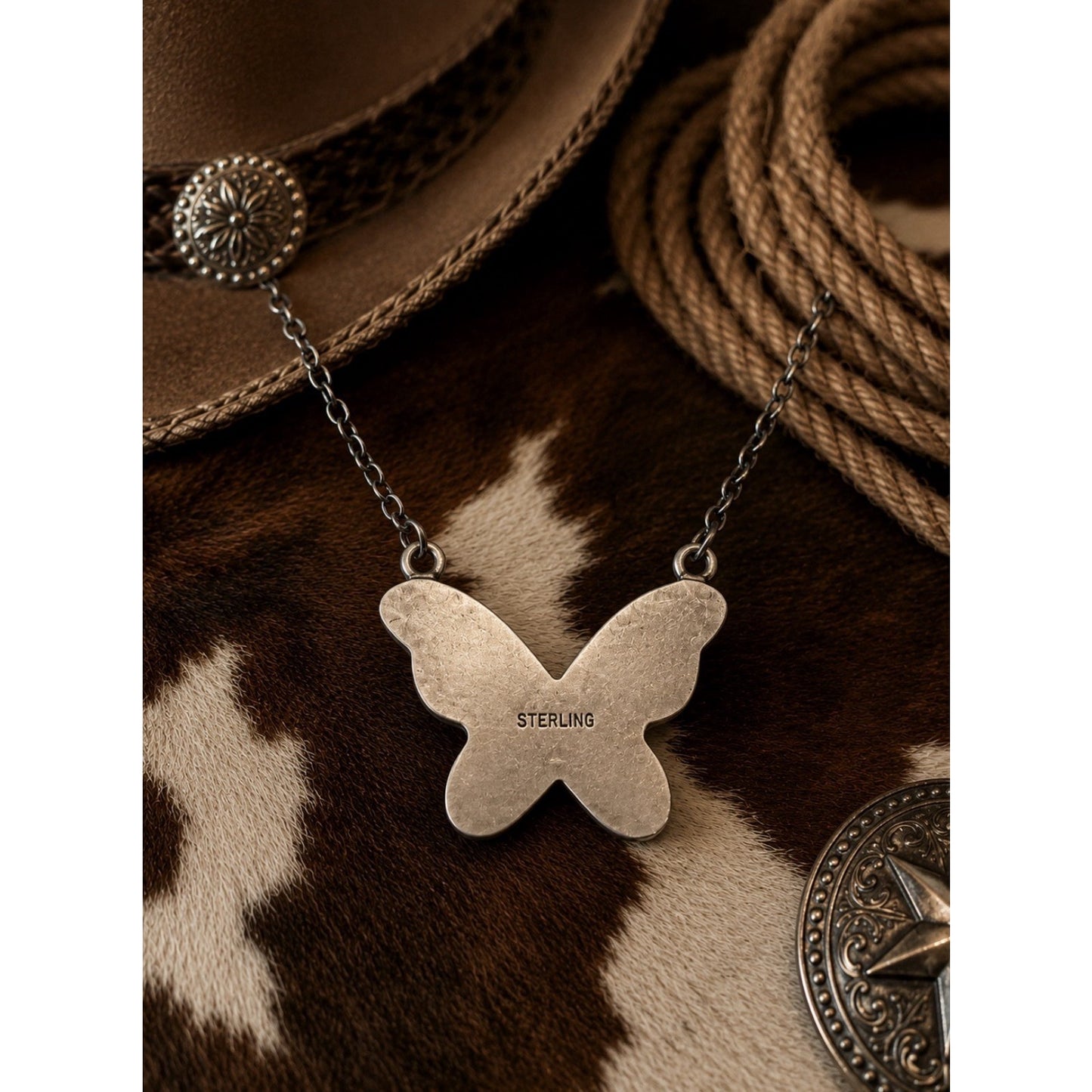 Butterfly Pink Conch Turquoise Sterling Silver Necklace
