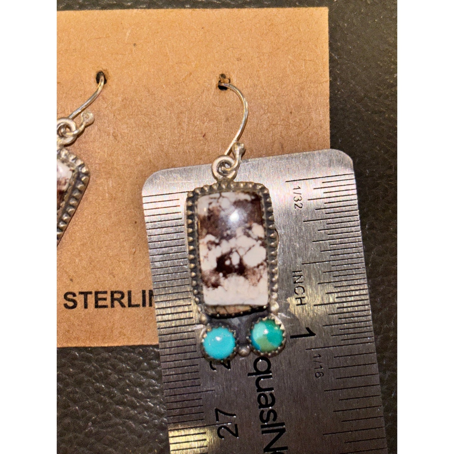 White Horse & Turquoise Dangle Earrings Southwestern Style