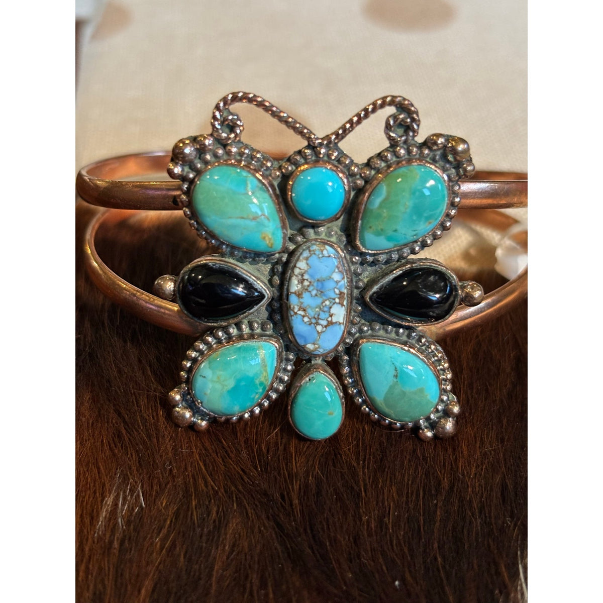 Copper & Turquoise Cuff in Butterfly Design Adjustable