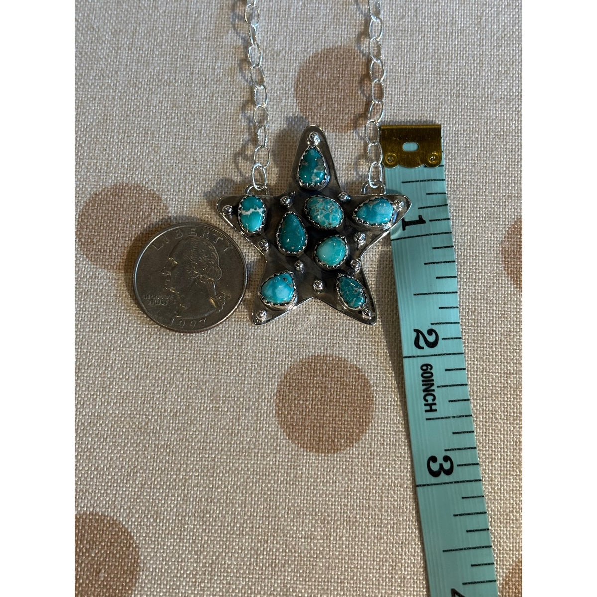 White Water Turquoise Sterling Silver Star Necklace – 20" Southwestern