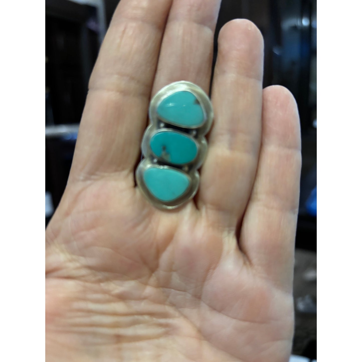 Kingman Turquoise 3 stone Ring Set in Sterling Silver