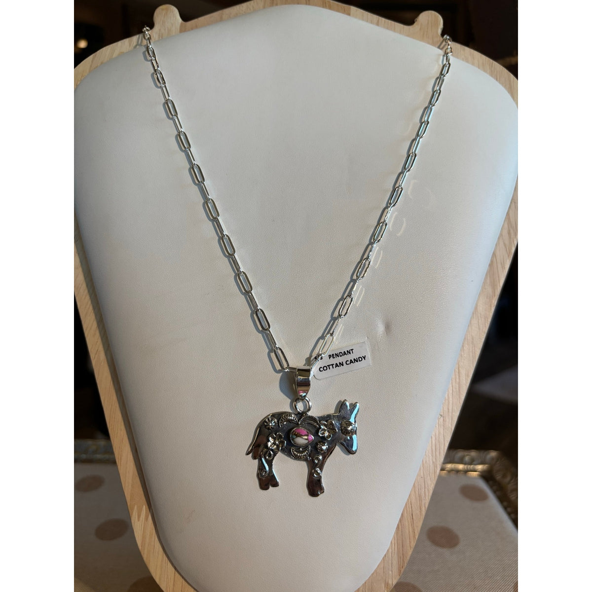 Cotton Candy Turquoise Southwestern Donkey Pendant – Sterling Silver
