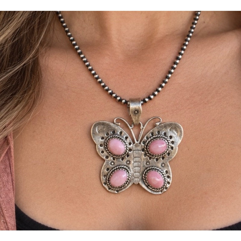 Pink Conch Butterfly Statement Pendant – Sterling Silver Southwestern