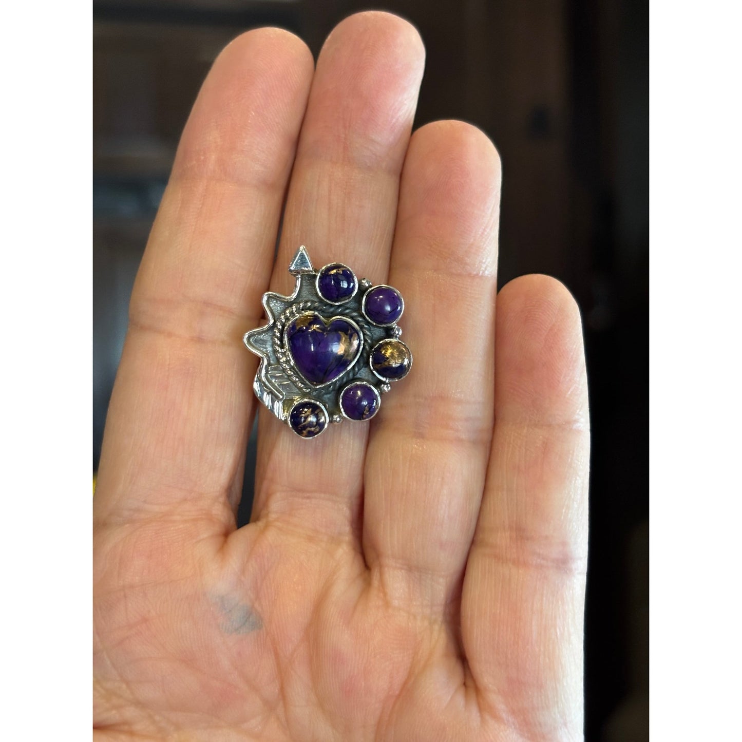 Southwestern Vintage-Heart Inspired Purple Spidy Stoness w gold highlight