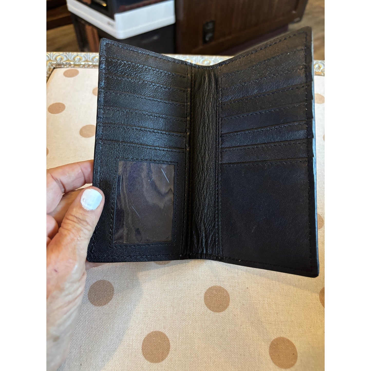 Tooled Cowhide Leather Long Style Beaded Checkbook  and Wallet