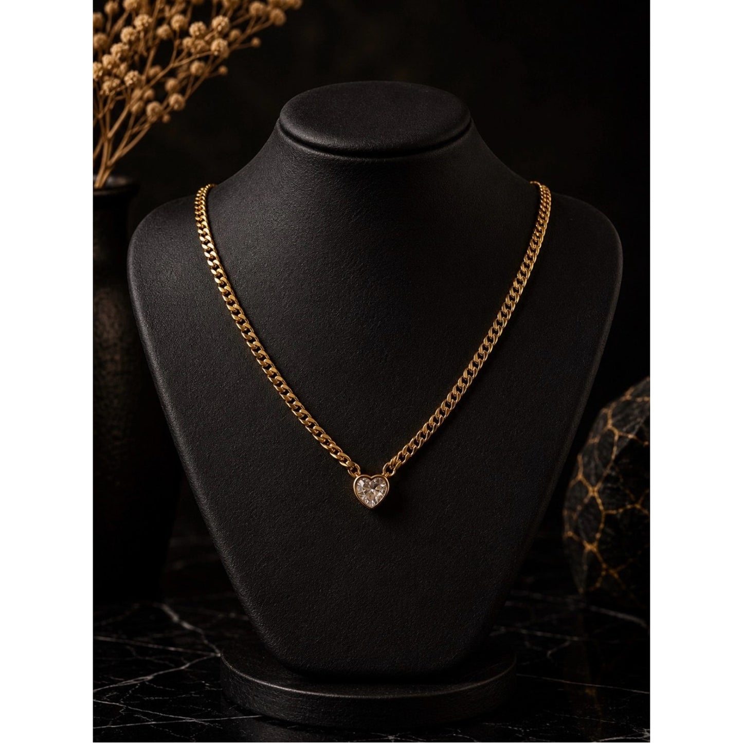 18k Gold Plated Water Resistant Tarnish Free Gold Layered Heart, Pearl Necklace