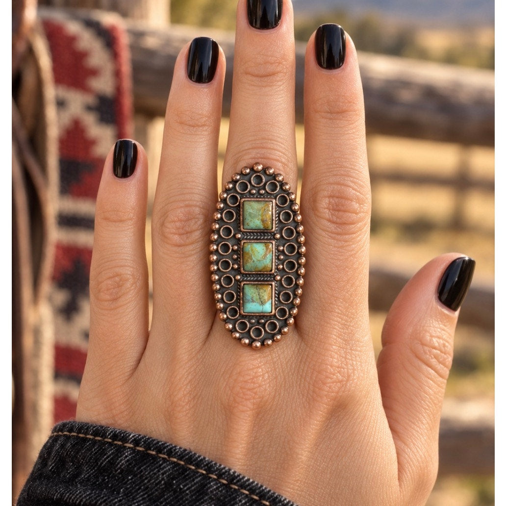 Sonoran Mountain Turquoise Ring | Adjustable Copper Setting Size 8–11