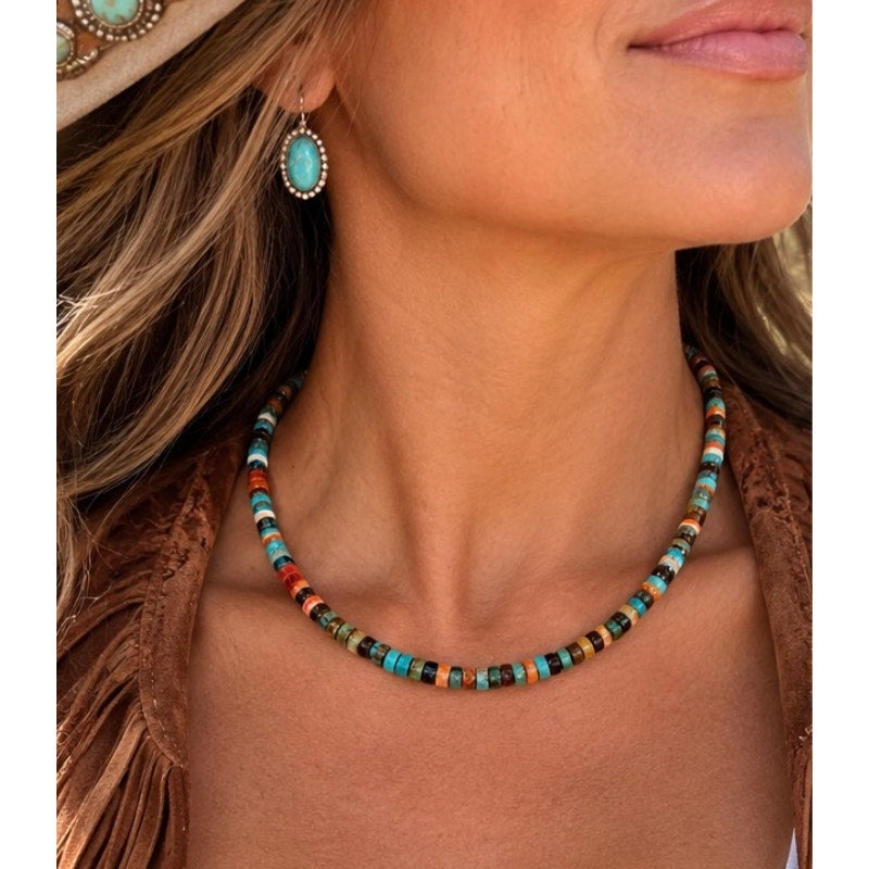 Spiny Oyster and Turquoise Heishi Necklace 16" Western Style