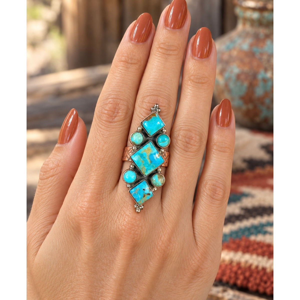 Mojave Turquoise Seven-Stone Copper Statement Ring