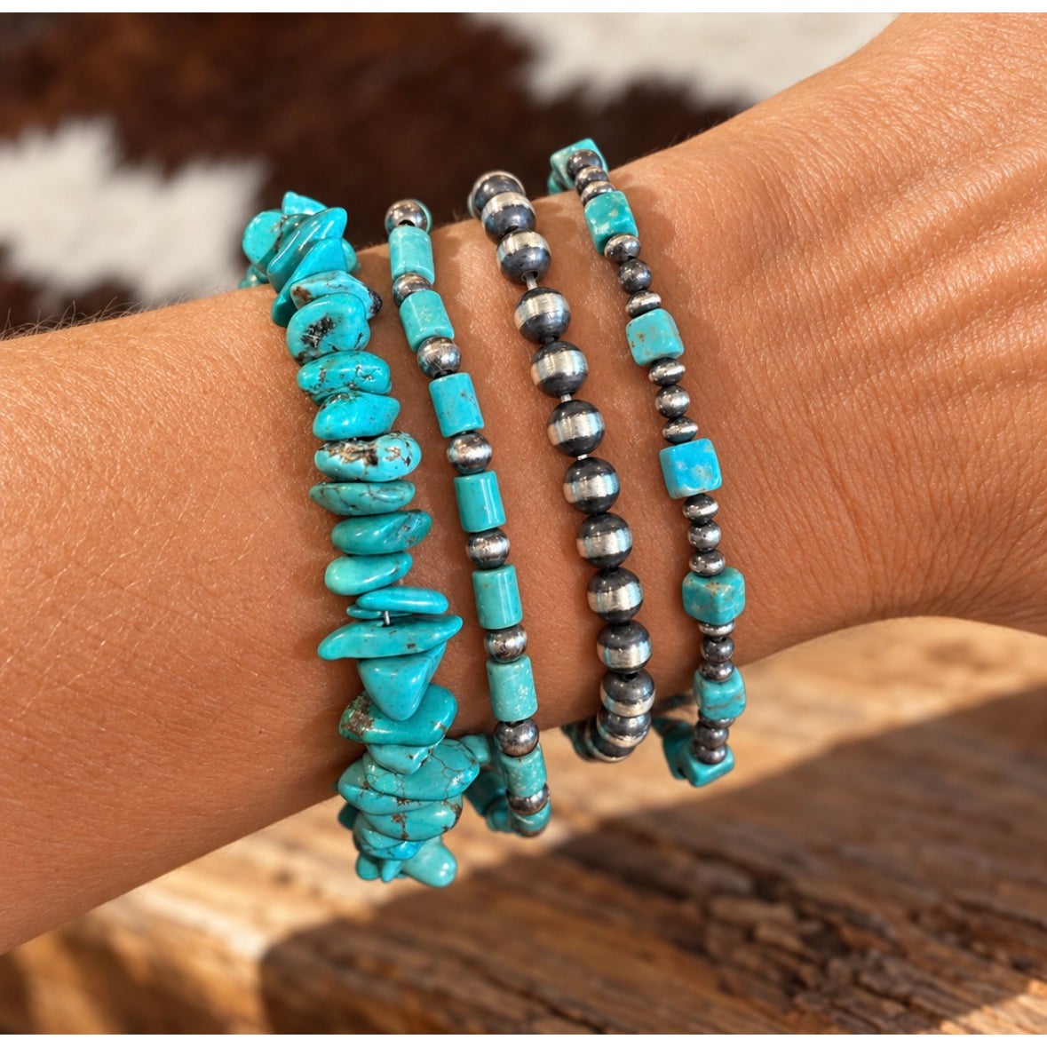 TKingman urquoise Beaded Bracelets & Sterling Silver Pearl Beads.