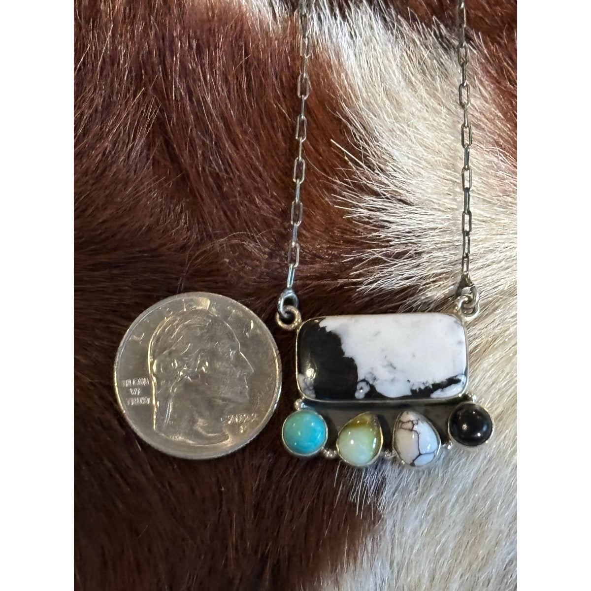 White Buffalo, Turquoise Multistone Bar Necklace 20" Chain
