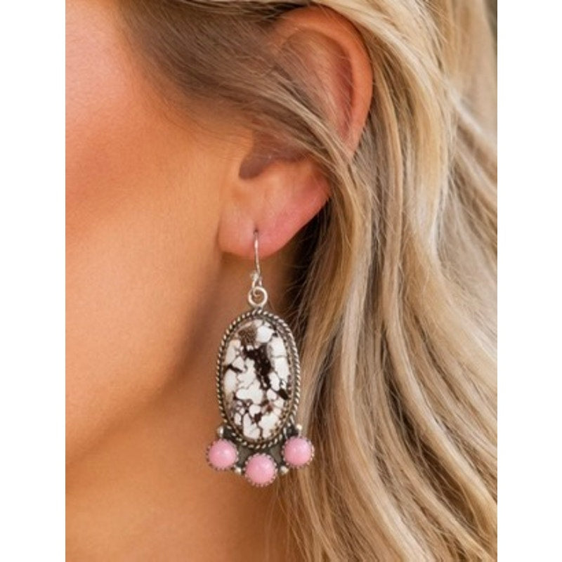 Wild horse Turquoise Pink Conch Western Dangle Earrings