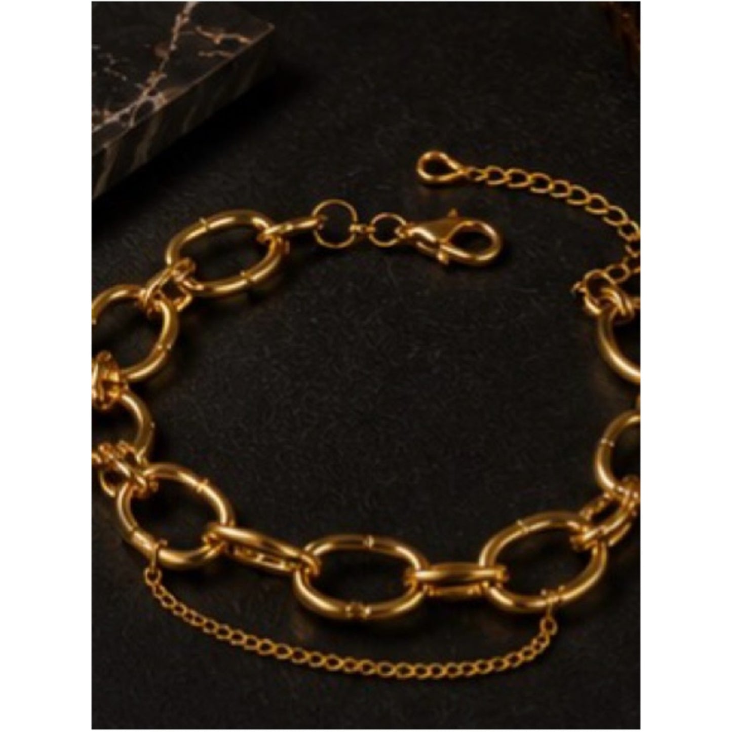 18k Gold Plated Chain and Black Stone Stacked Bracelets Waterproof Tarnish Free