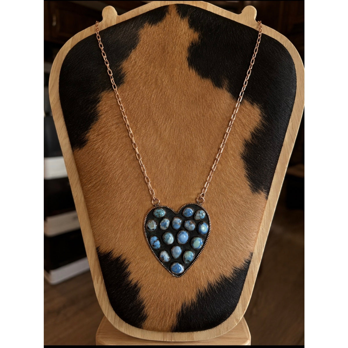 Kingman Large Turquoise Heart in Copper Statement Pendant Necklace