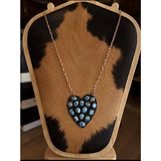 Kingman Large Turquoise Heart in Copper Statement Pendant Necklace