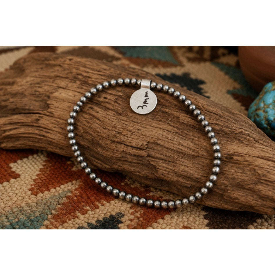 Sterling Silver Pearl Bracelet 7" 3mm Southwestern Style