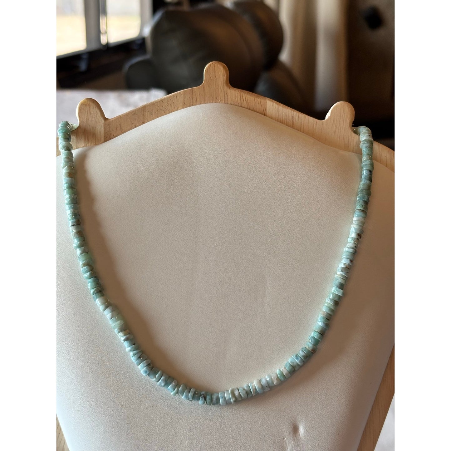 Larimar blue Heishi styled necklace with Sterling Silver