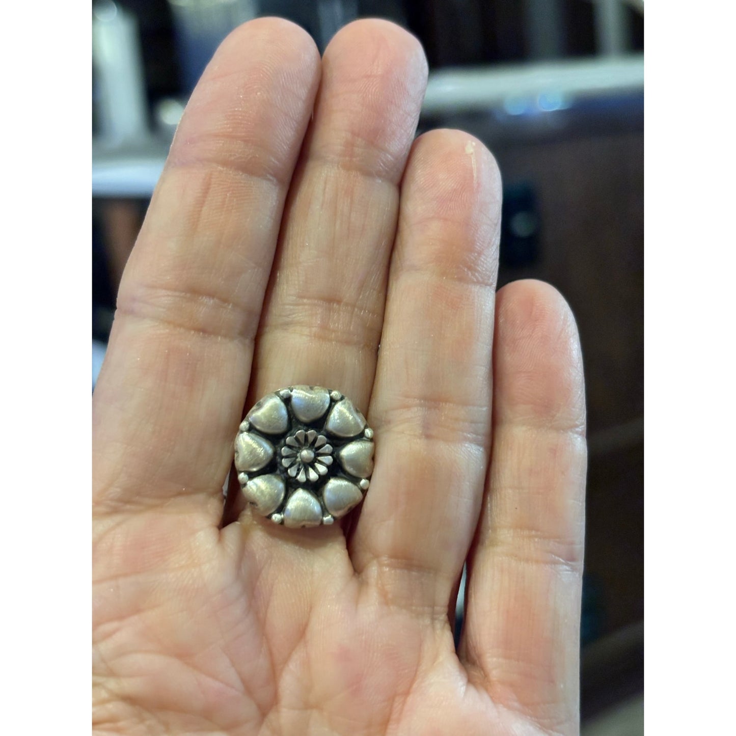 Sterling Silver Concho Ring Southwestern sz 7-9 adjustable