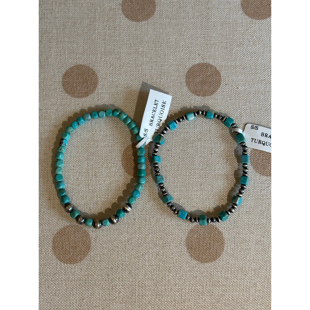 Kingman Turquoise Beaded Bracelets & Sterling Silver Pearl Beads.