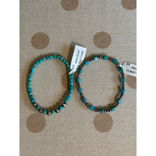 Kingman Turquoise Beaded Bracelets & Sterling Silver Pearl Beads.