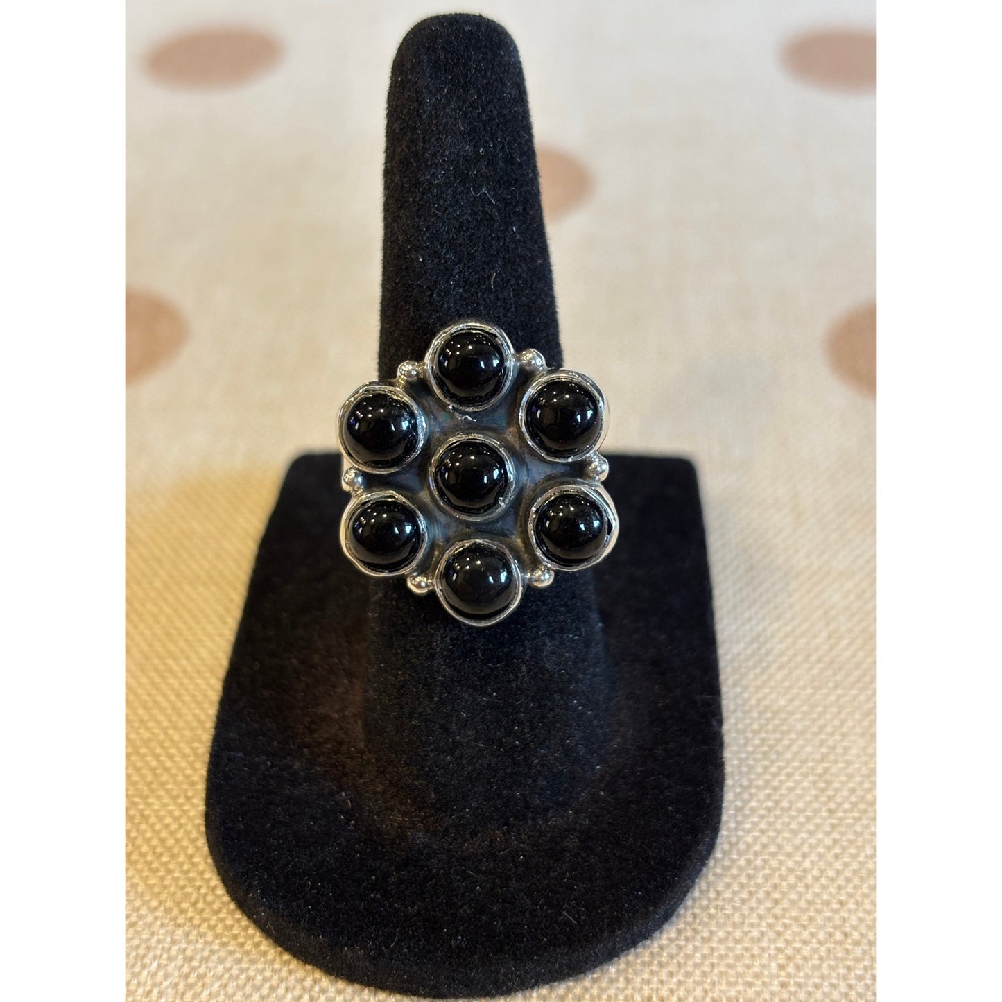 Black Onyx Small Cluster Ring Sterling Silver  Size 6–9