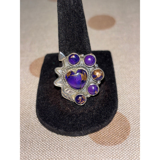 Southwestern Vintage-Heart Inspired Purple Spidy Stoness w gold highlight