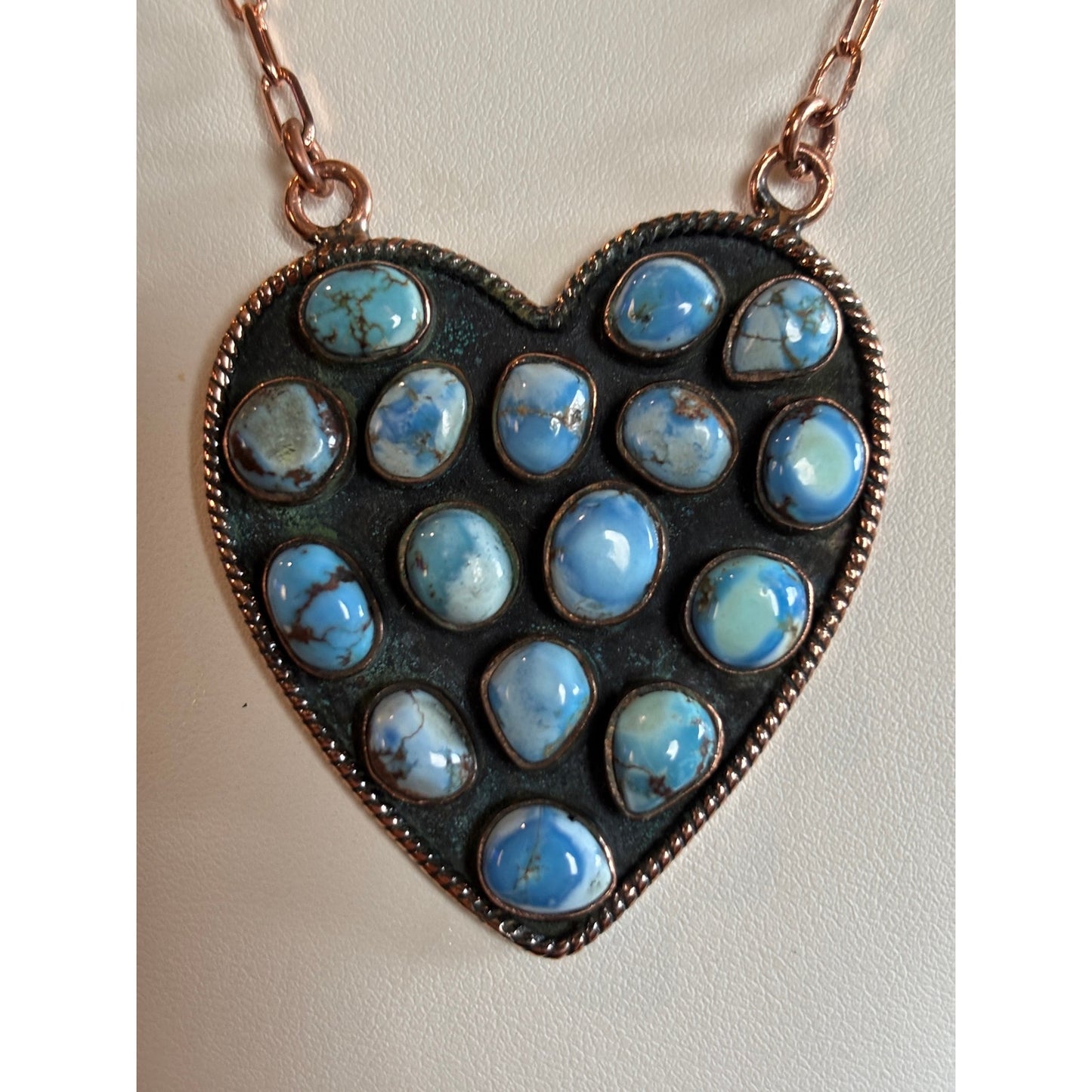 Kingman Large Turquoise Heart in Copper Statement Pendant Necklace