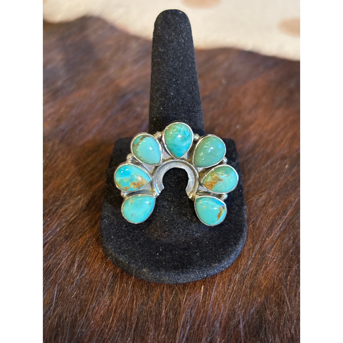 Number 8 Turquoise Naja Horseshoe Ring – Sterling Silver Adjustable Southwestern