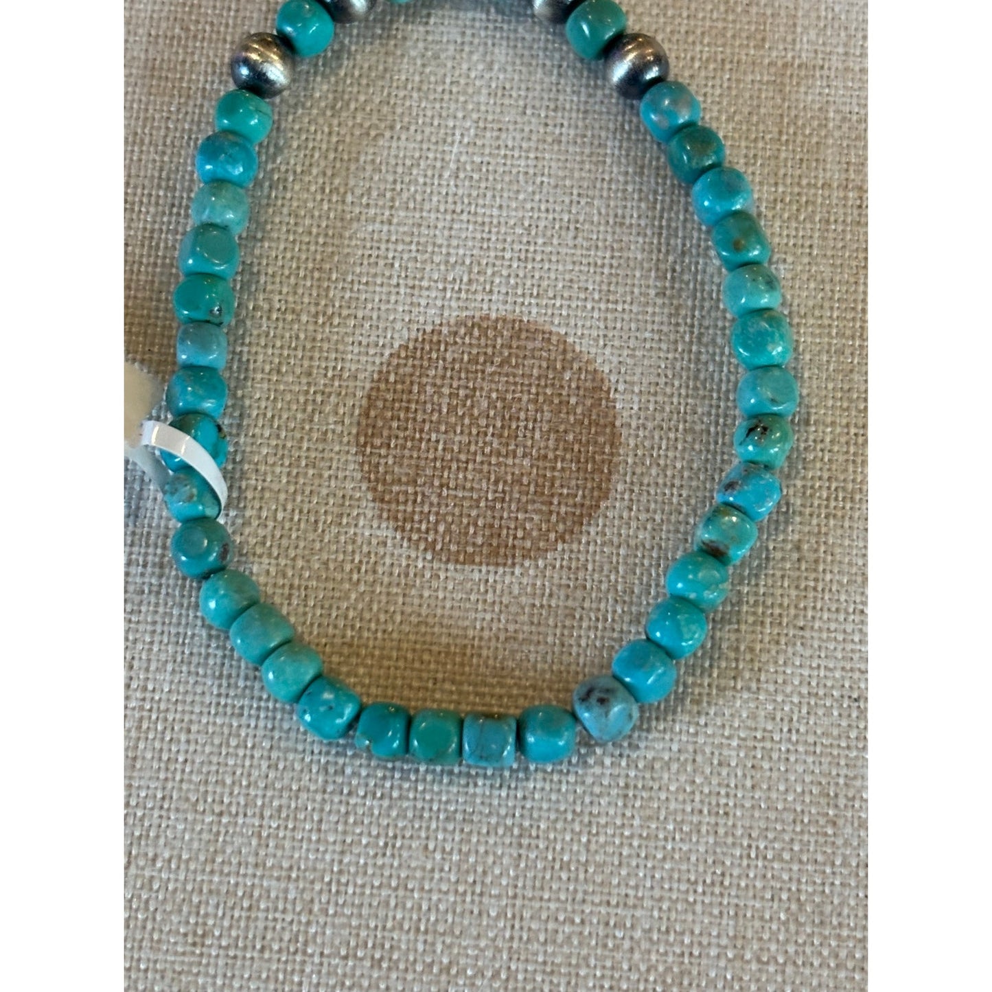 Turquoise and Silver Beaded Bracelet size 6
