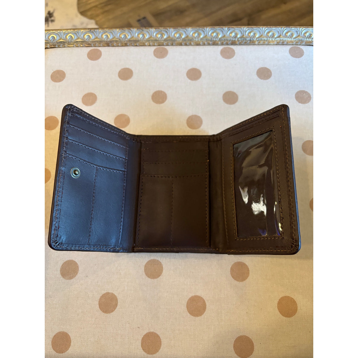 Tooled Leather Cowhide Western Trifold Wallet in Red
