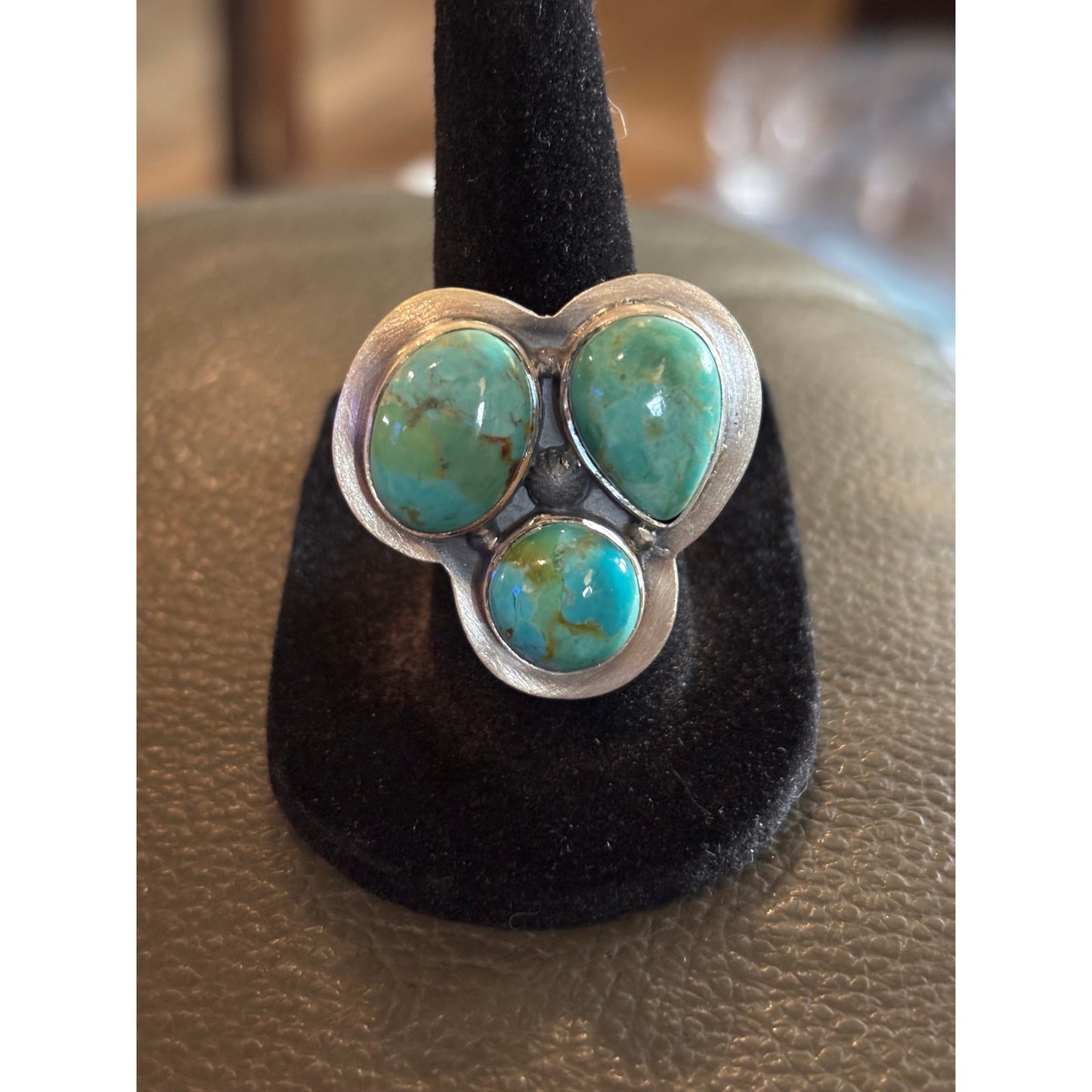 Kingman Mojave Turquoise Ring 3 large stones in Silver