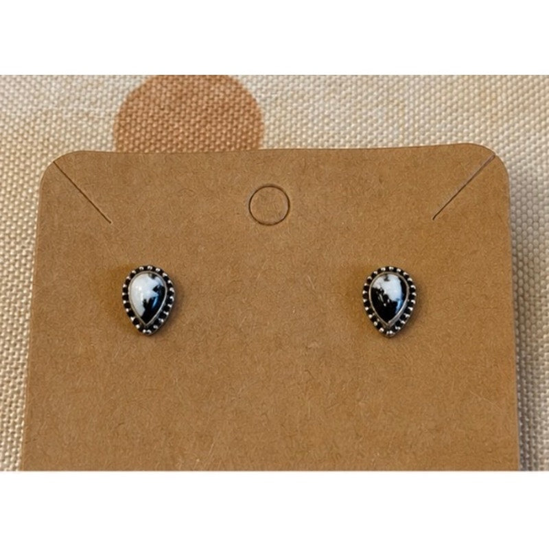 White Buffalo Teardrop Stud Earrings / Sterling Silver