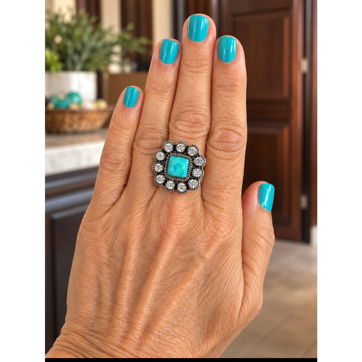 Kingman Turquoise and Cubic Circonia Western ring