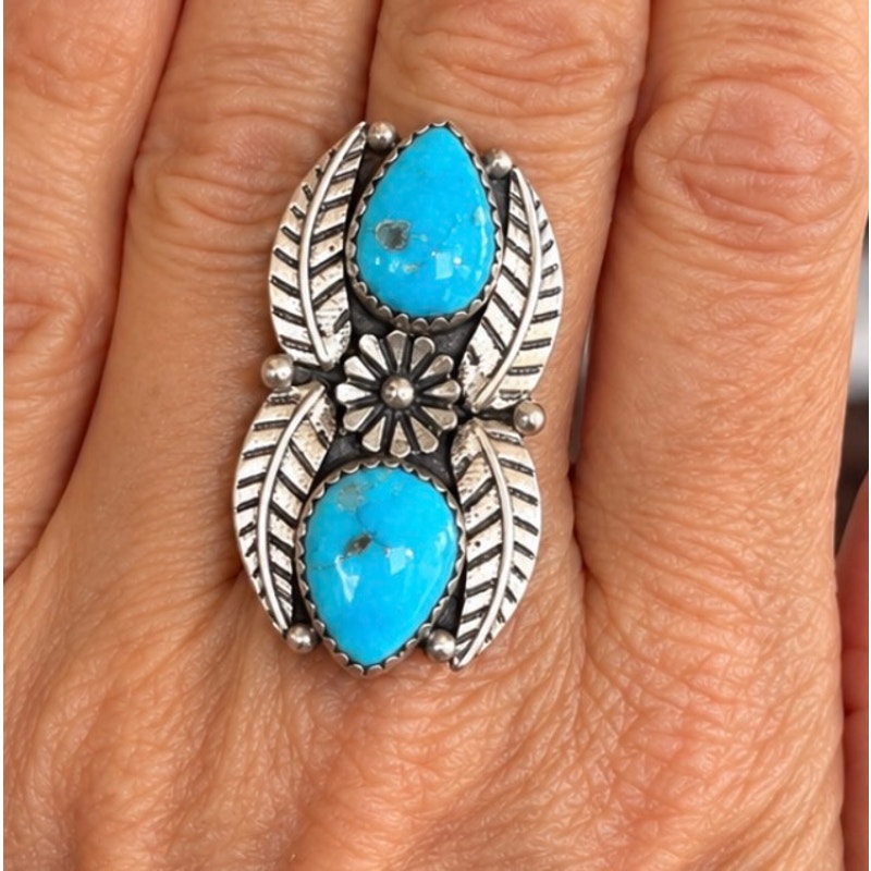 White Water Turquoise In Sterling Silver/ 2 Tear Drop Stones