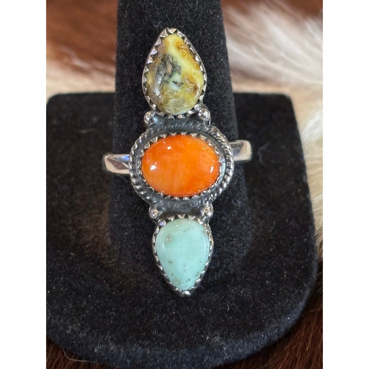 Palomino, Sonoran Mountain Turquoise & Orange Spiny SS Ring