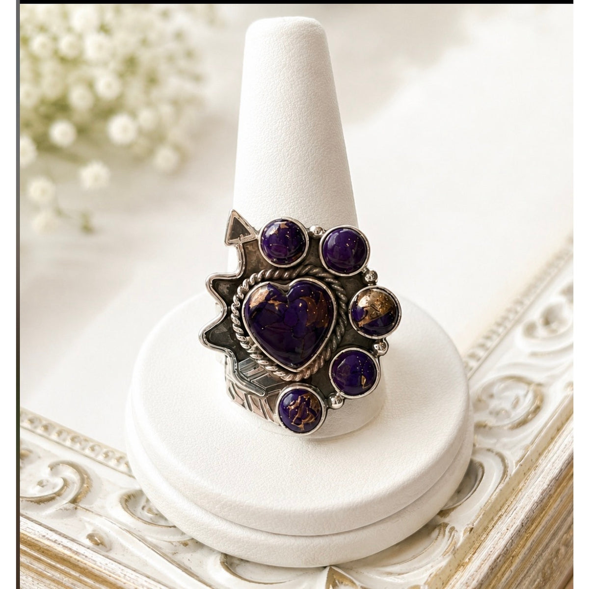 Purple Spiny Oyster Heart Ring | Vintage Southwestern Sterling Silver