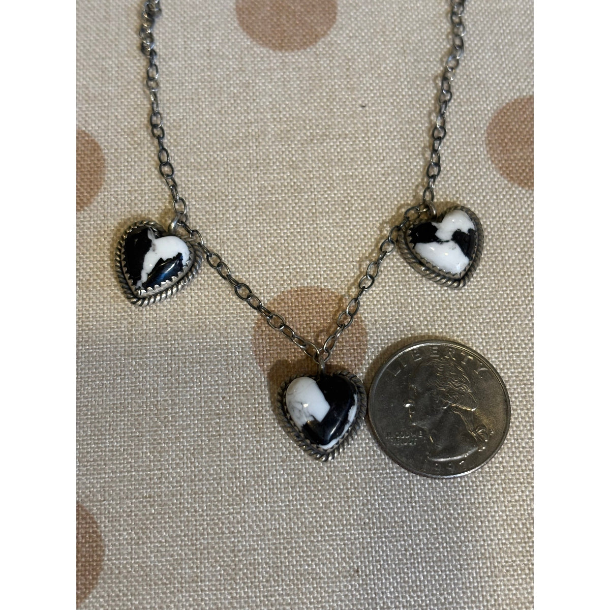 White Buffalo 3 Heart Necklace Sterling Silver Choker to 21” Chain