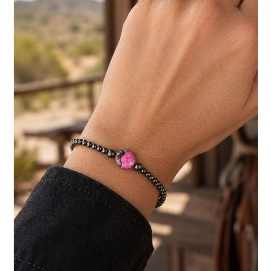 Cotton Candy Turquoise & Silver Beaded Bracelet 6.5" | Southwestern Jewelry