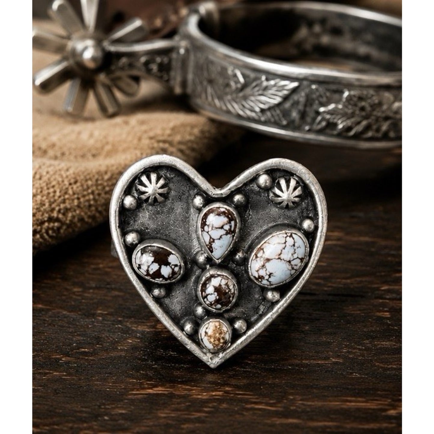 White Water Turquoise Stones Set In A Sterling Silver Heart W Silver Beads