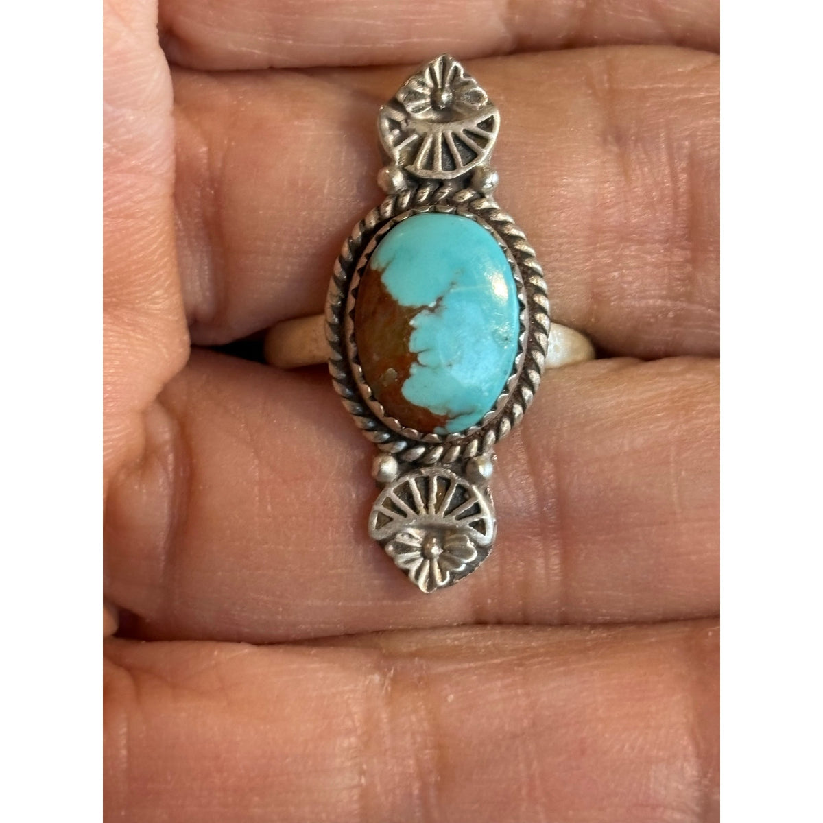 Number 8 Turquoise & Sterling Silver Western Ring sz 8 adj