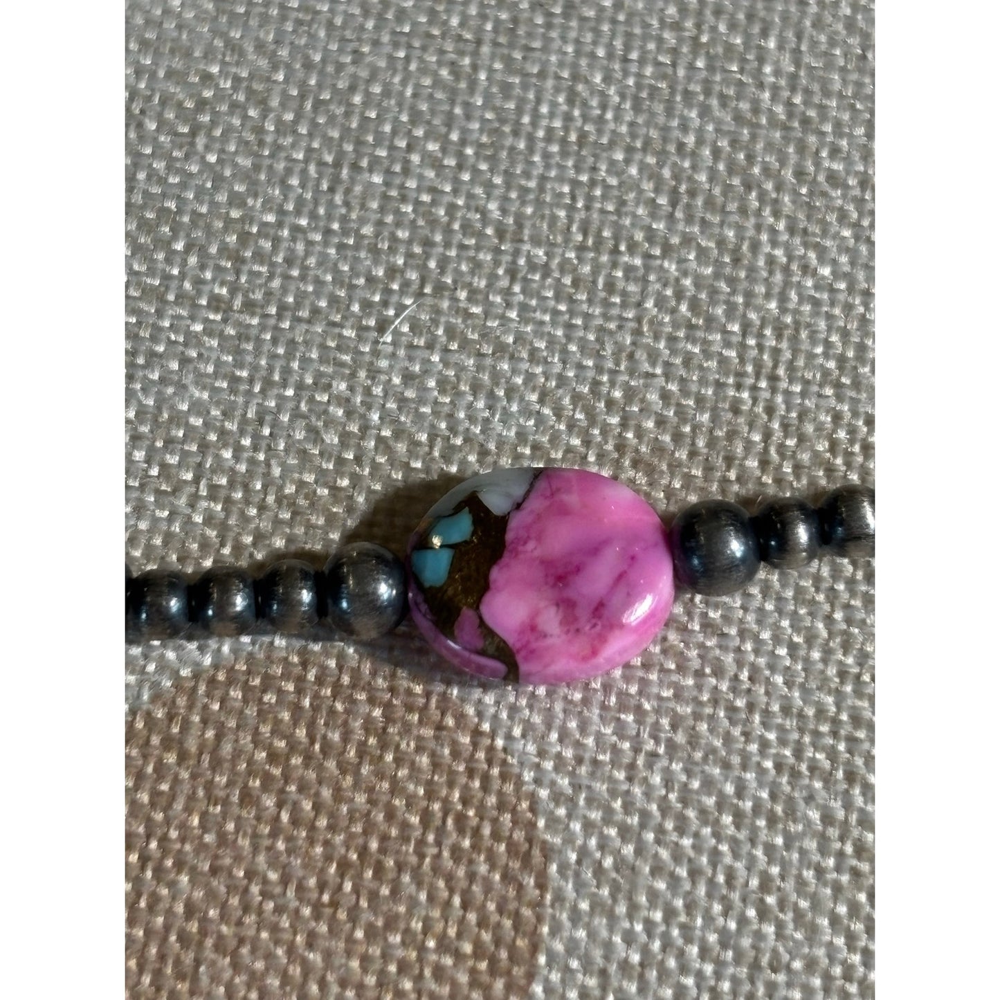 Cotton Candy Turquoise & Silver Beaded Bracelet 6.5" | Southwestern Jewelry