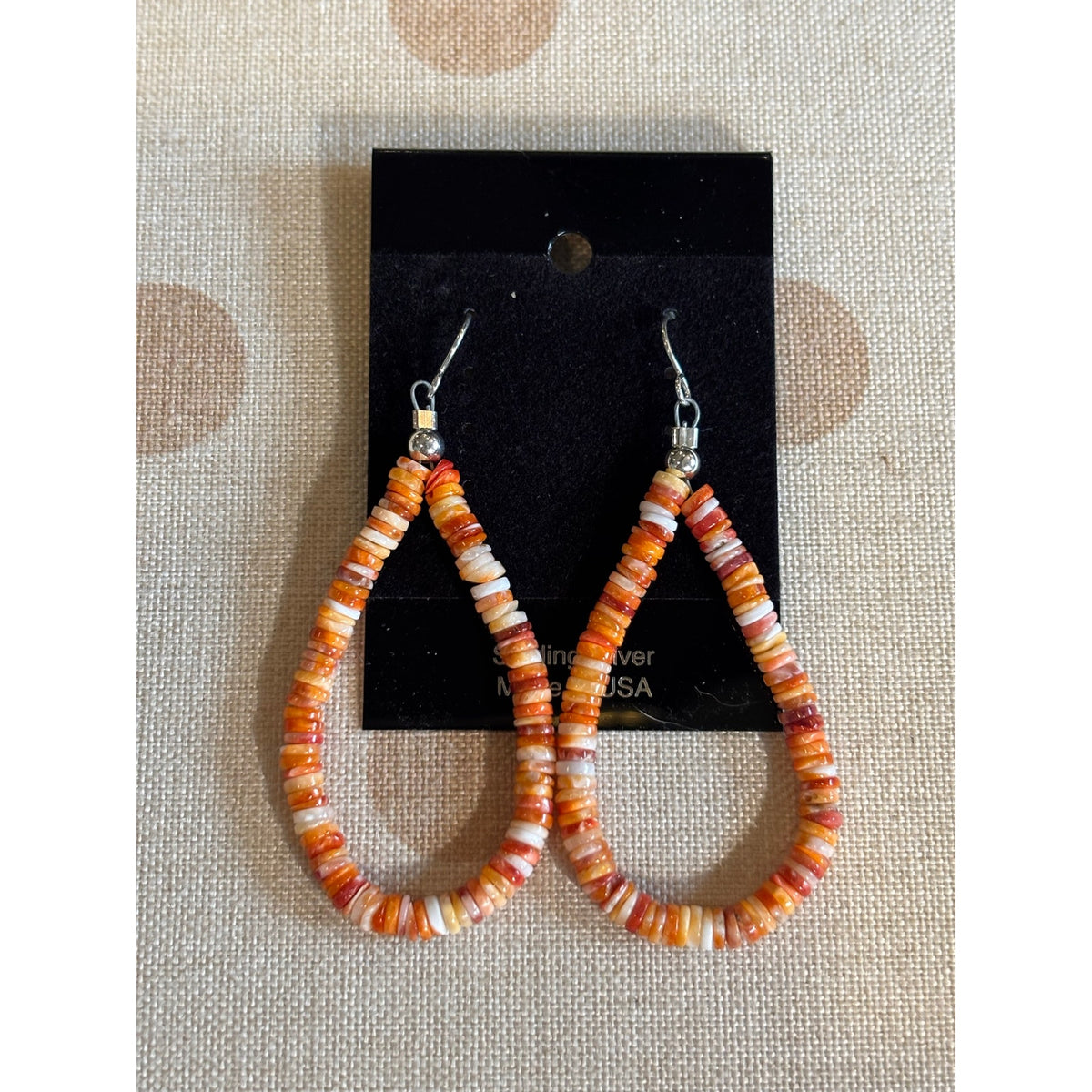 Orange Spiny Oyster Heishi Teardrop Dangle Earrings | Southwestern Sterling Silver