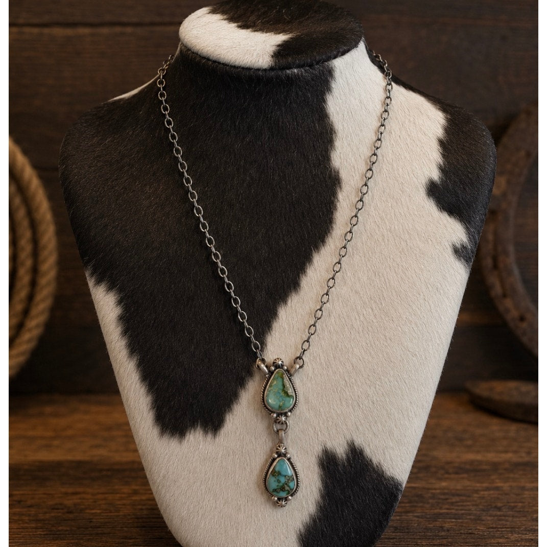 20" Sonoran Mountain Turquoise Drop Sterling Silver Necklace