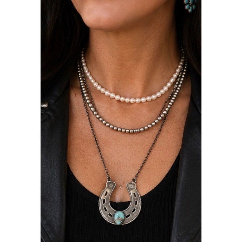 Large Horseshoe Necklace w a beautiful Paloma Stone Adjustable