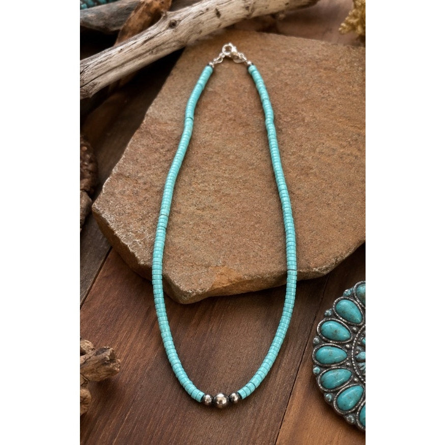 16” Turquoise Heishi Southwestern Necklace Sterling Silver