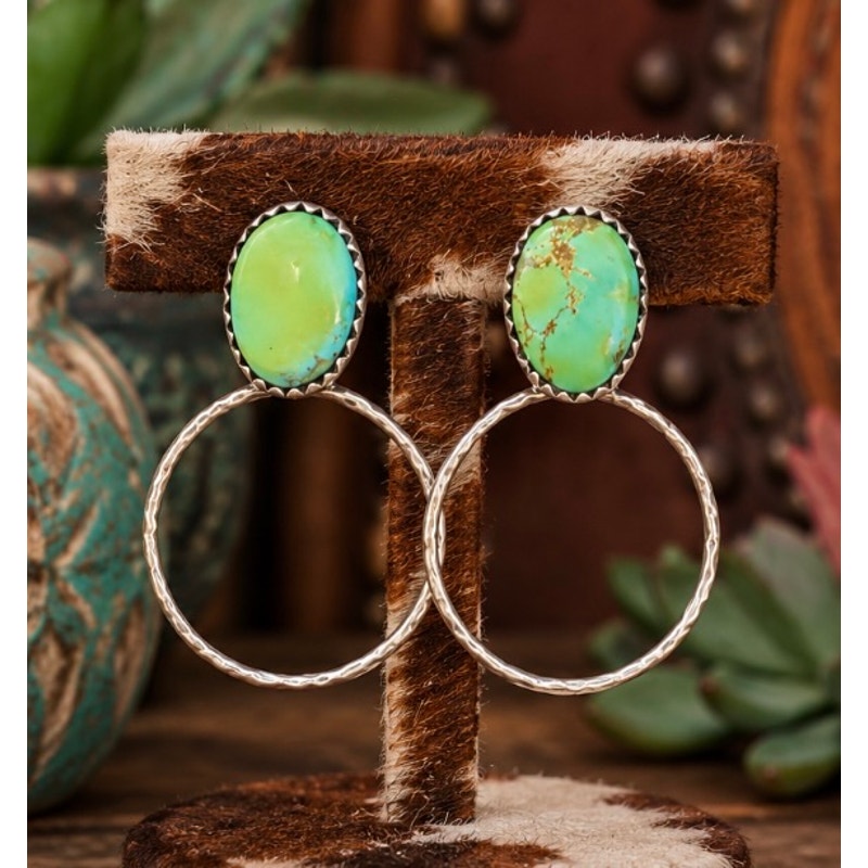 Sonoran Green Turquoise Hoop Earrings – Sterling Silver Western Style